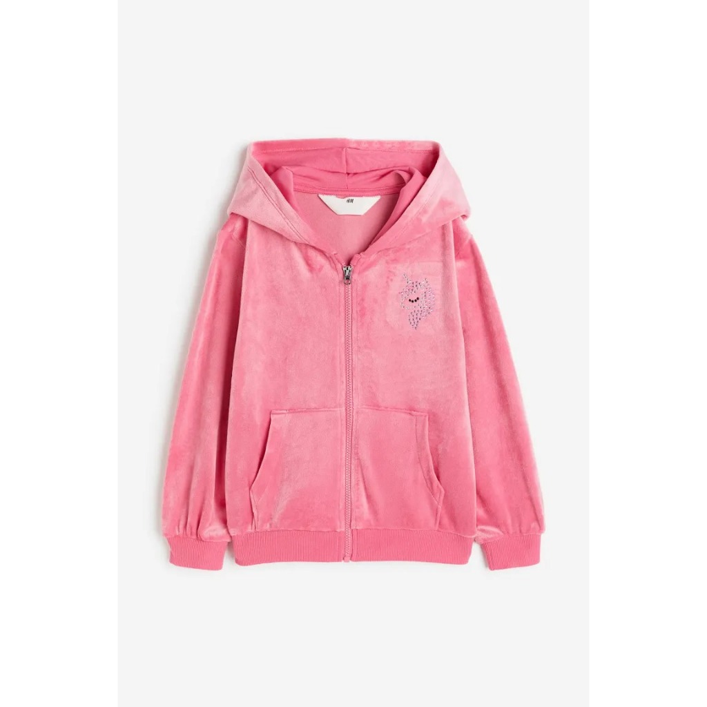 Áo khoác nỉ bông nhung hoodie hồng xám HM H&M_hàng chính hãng authentic