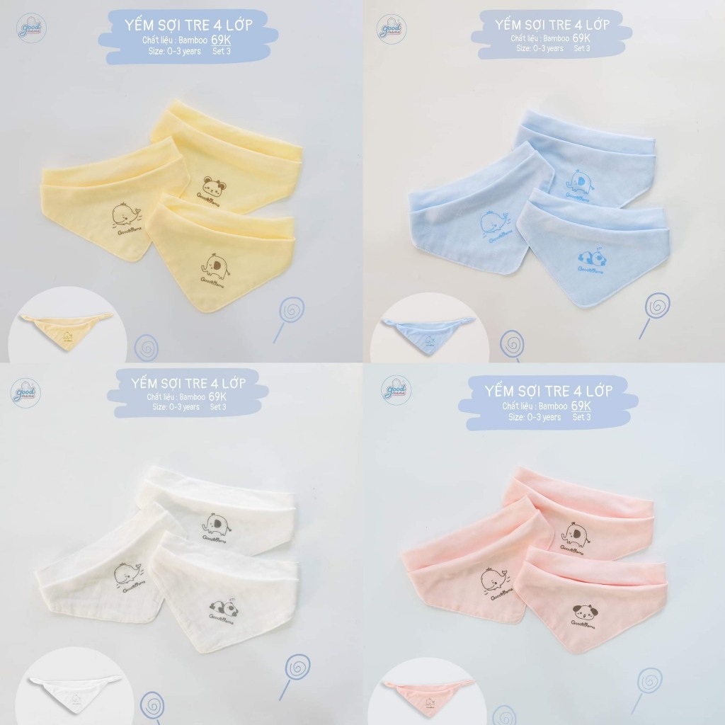 [GOODMAMA] Set 3 chiếc yếm sợi tre 4 lớp mềm mại cho bé