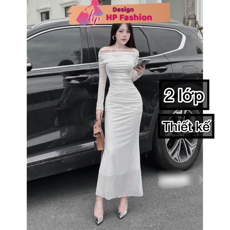 Đầm đuôi cá dự tiệc dáng dài body phối lưới, váy nữ hở vai tôn dáng sang chảnh G599
