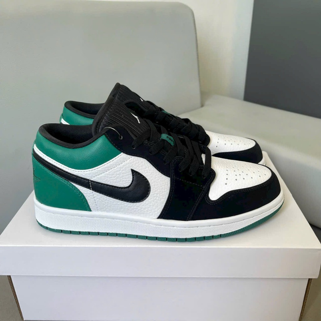 Giày Sneaker _Jordan Low 1 Mystic Green Cổ Thấp Đen Trắng gót Xanh,Giày Thể Thao JD Đen Xanh Lá Bản Cao Cấp