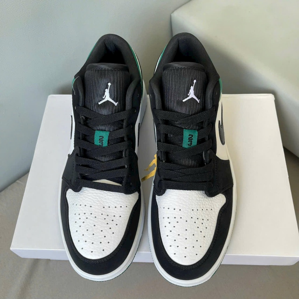 Giày Sneaker _Jordan Low 1 Mystic Green Cổ Thấp Đen Trắng gót Xanh,Giày Thể Thao JD Đen Xanh Lá Bản Cao Cấp