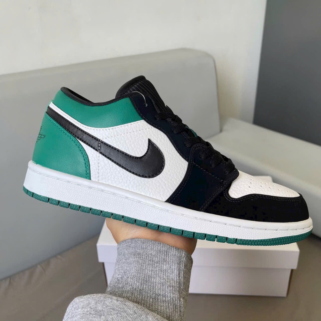 Giày Sneaker _Jordan Low 1 Mystic Green Cổ Thấp Đen Trắng gót Xanh,Giày Thể Thao JD Đen Xanh Lá Bản Cao Cấp