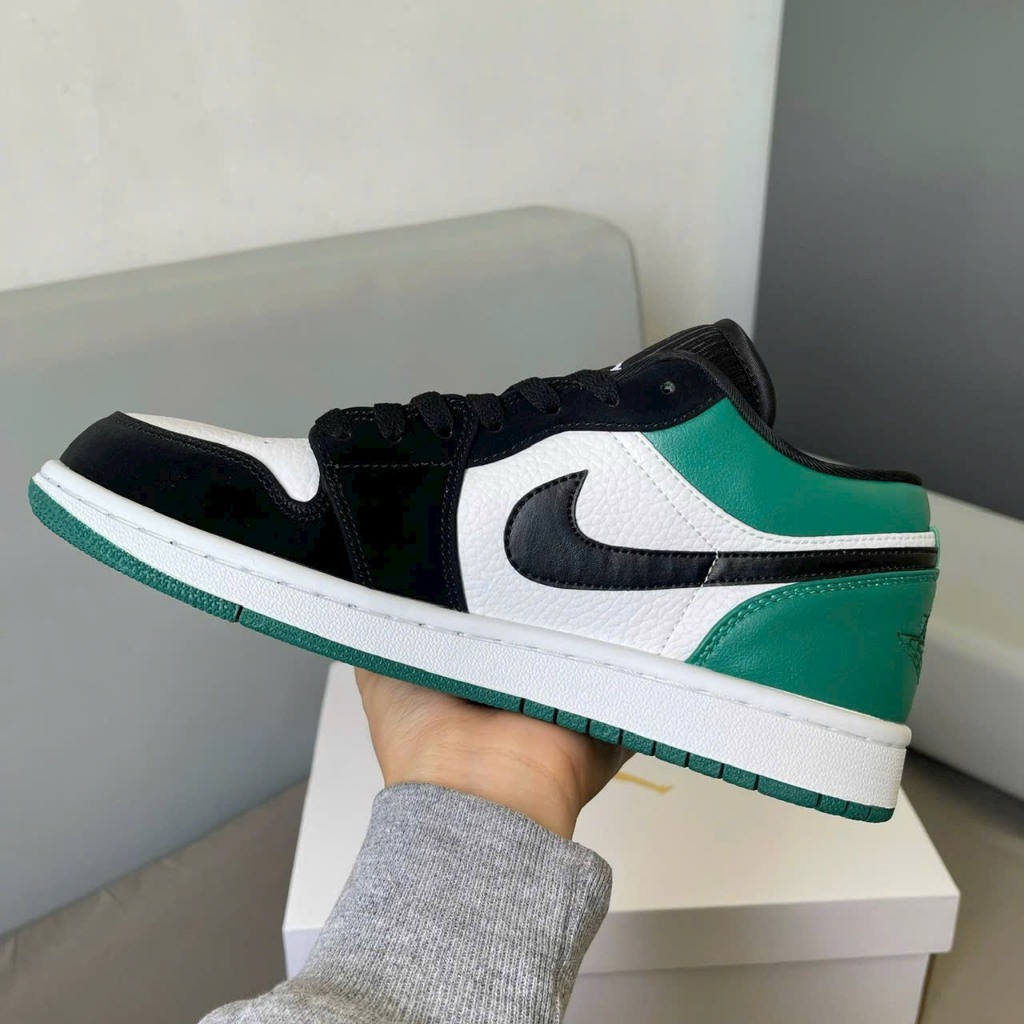 Giày Sneaker _Jordan Low 1 Mystic Green Cổ Thấp Đen Trắng gót Xanh,Giày Thể Thao JD Đen Xanh Lá Bản Cao Cấp