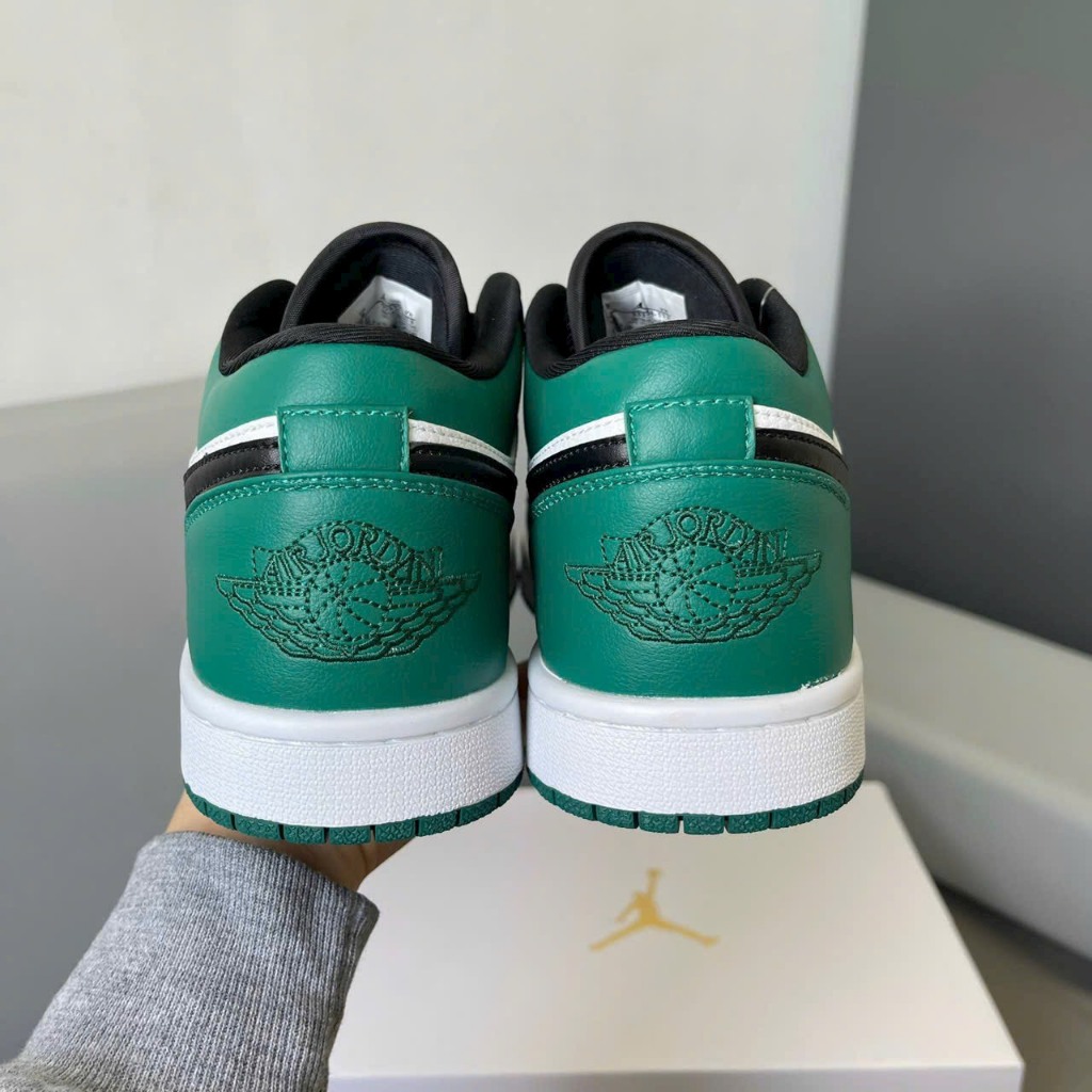 Giày Sneaker _Jordan Low 1 Mystic Green Cổ Thấp Đen Trắng gót Xanh,Giày Thể Thao JD Đen Xanh Lá Bản Cao Cấp