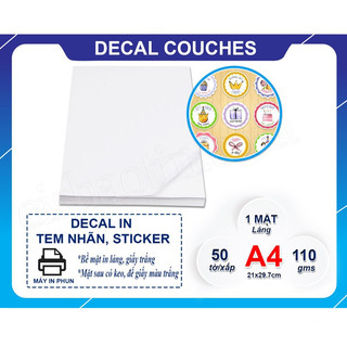 Decal giấy couche khổ a4/xấp 50 tờ