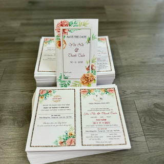 THIỆP CƯỚI HOA XANH (đã bao gồm in nội dung hoàn chỉnh)