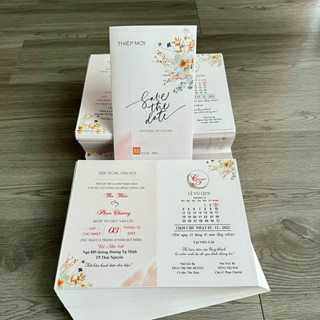 THIỆP CƯỚI HOA XANH (đã bao gồm in nội dung hoàn chỉnh)