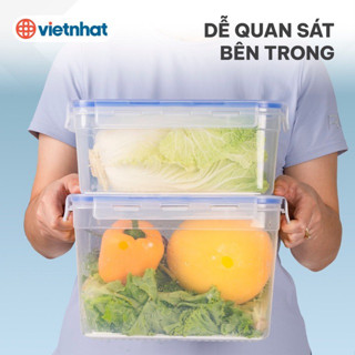 Hộp đựng thực phẩm chữ nhật có zoăng cao su, khay tách nước Việt Nhật 6568,69  nắp cài chắc chắn ,2 size 4,8L và 7L
