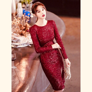 Váy body kim sa xẻ đùi dáng dài