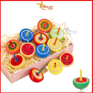 Con Quay Gỗ Họa Tiết Hoa Quả, Đồ Chơi Cân Bằng Bằng Gỗ, Trờ Chơi Tuổi Thơ Cù Xoay Tay Bằng Gỗ Cho Bé