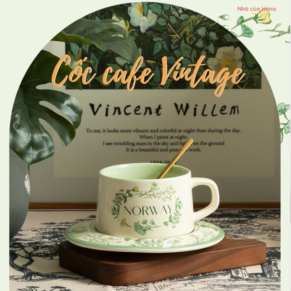 Set cốc cafe Vintage Norway, Set cốc kèm đĩa, thìa