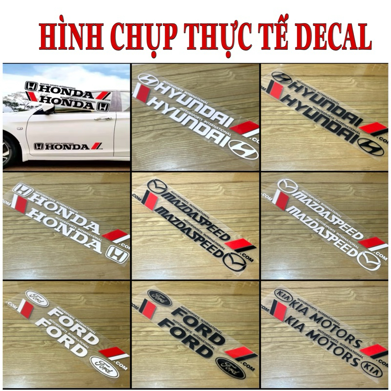 Bộ 2 tem dán trang trí cánh cửa ô tô theo logo hãng xe Kia, Honda, Ford, Hyundai, Mazda, Mitsubishi, Nissan....