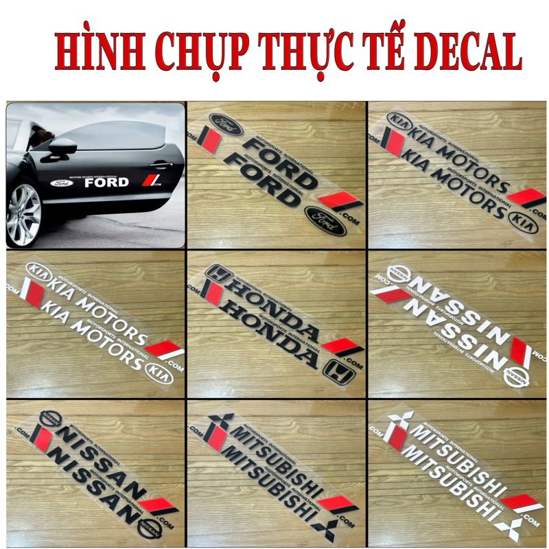 Bộ 2 tem dán trang trí cánh cửa ô tô theo logo hãng xe Kia, Honda, Ford, Hyundai, Mazda, Mitsubishi, Nissan....