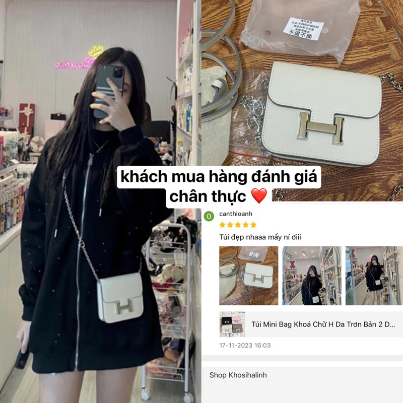 Túi Mini Bag 🔥LOẠI 1🔥Khoá Chữ H Da Trơn Bản 2 Dây Đeo Dày Dặn