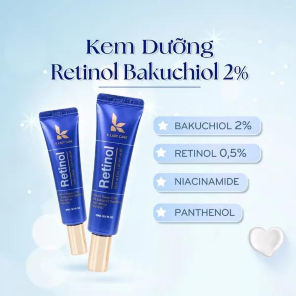 Kem Retinol Bakuchiol 2% treament K Lady Care, Chống lão hoá, mờ thâm nám, giúp trẻ hoá da căng bóng da 30ml - HÂN KOREA