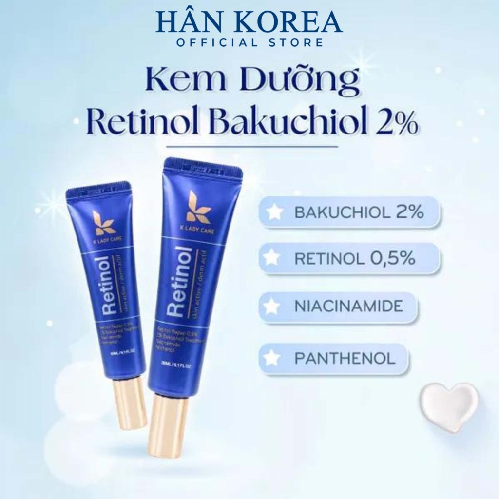 Kem Retinol Bakuchiol 2% treament K Lady Care, Chống lão hoá, mờ thâm nám, giúp trẻ hoá da căng bóng da 30ml - HÂN KOREA