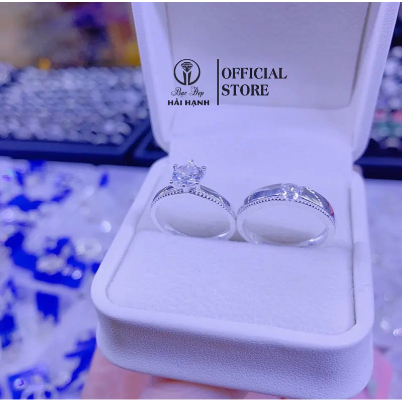 nhẫn đôi đính đá đơn giản bạc ta HHJ