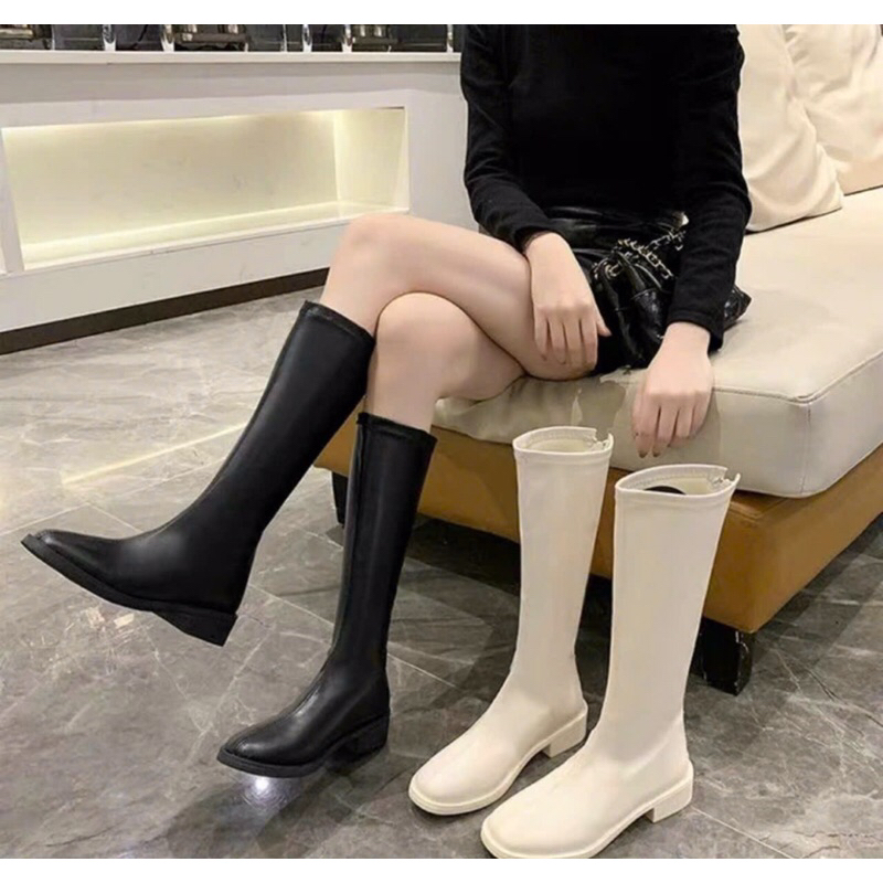 Sẵn Sll- Bốt gối da lì lót lông gót 2-3cm ôm chân, siêu ấm