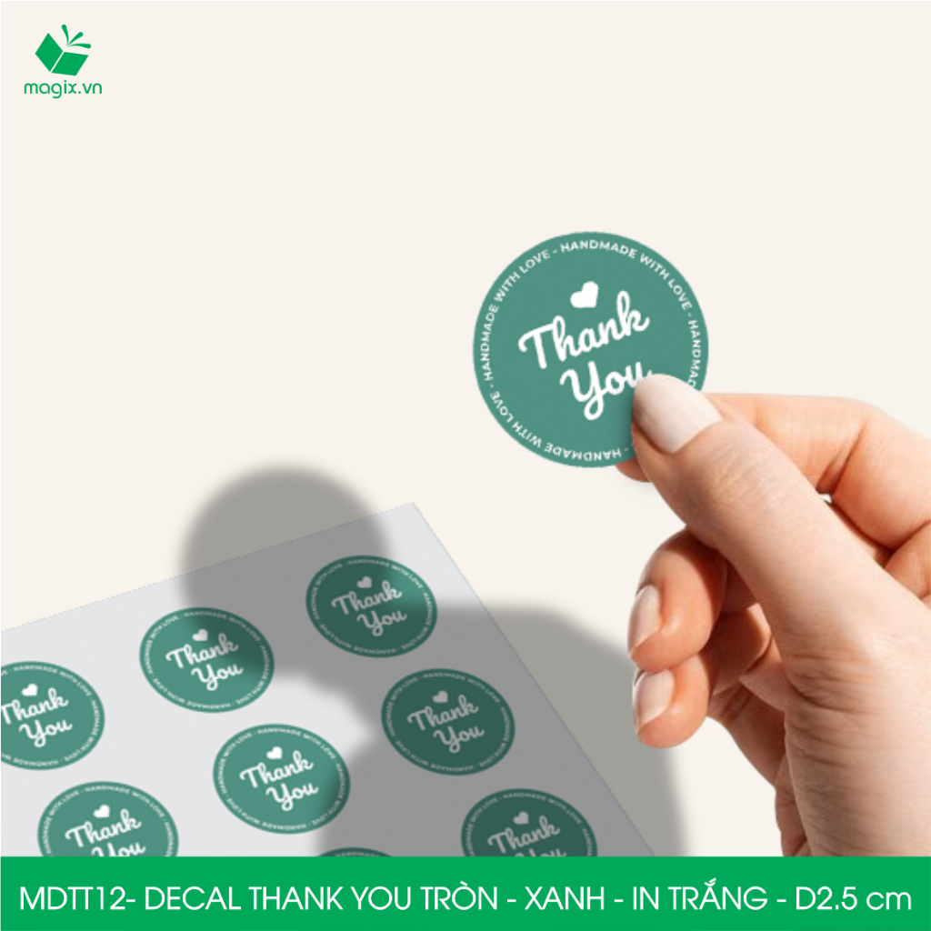 MDTT12 - D2.5cm - 1000 Sticker Thank you, decal Thank you tròn dán hộp carton, tem cám ơn, nhãn dán cảm ơn