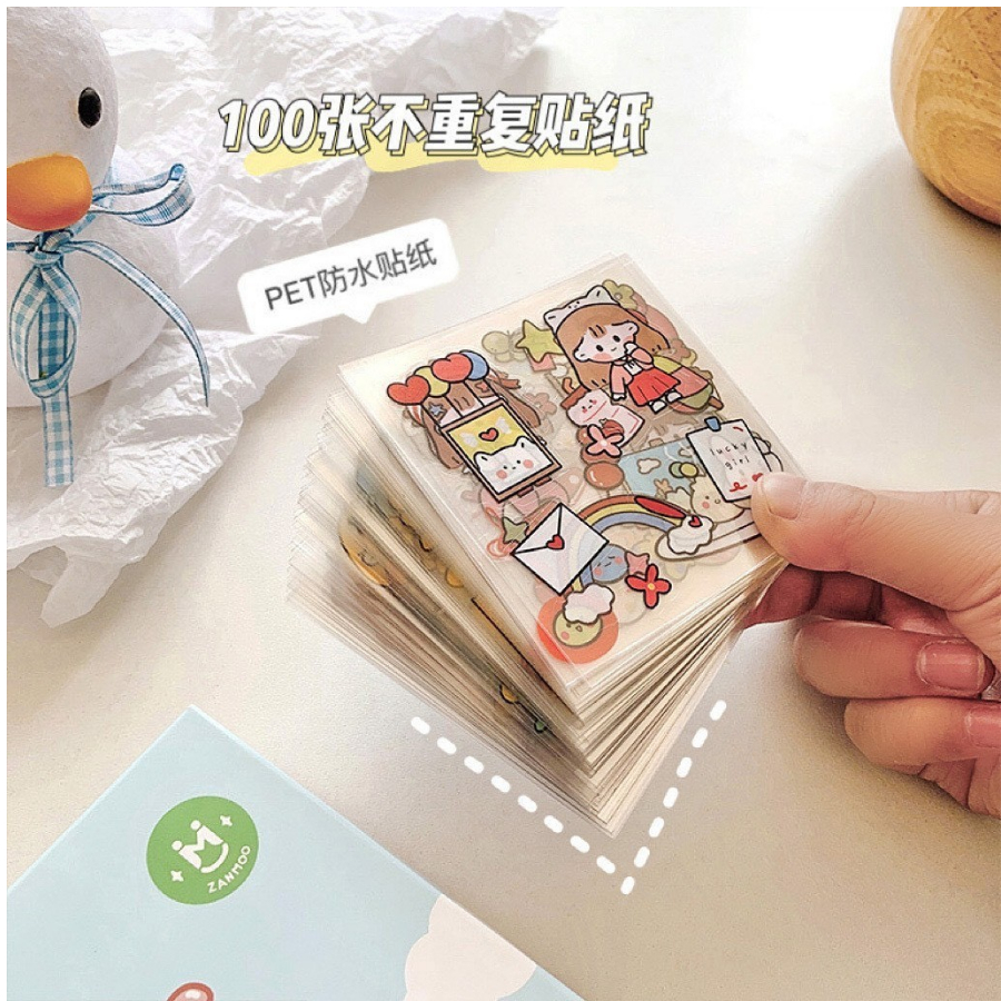 Lẻ 1 tấm sticker 8x8 cute DECORME trang trí tập vở, bình nước, họa tiết hoạt hình trong suốt