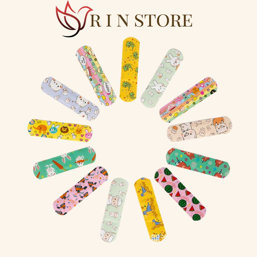 Băng Dán Cá Nhân Hộp 100 Miếng Băng Dễ Thương Họa Tiết Hoạt Hình Thoáng Khí Tiện Dụng Siêu Dính Chống Thấm Nước RIN