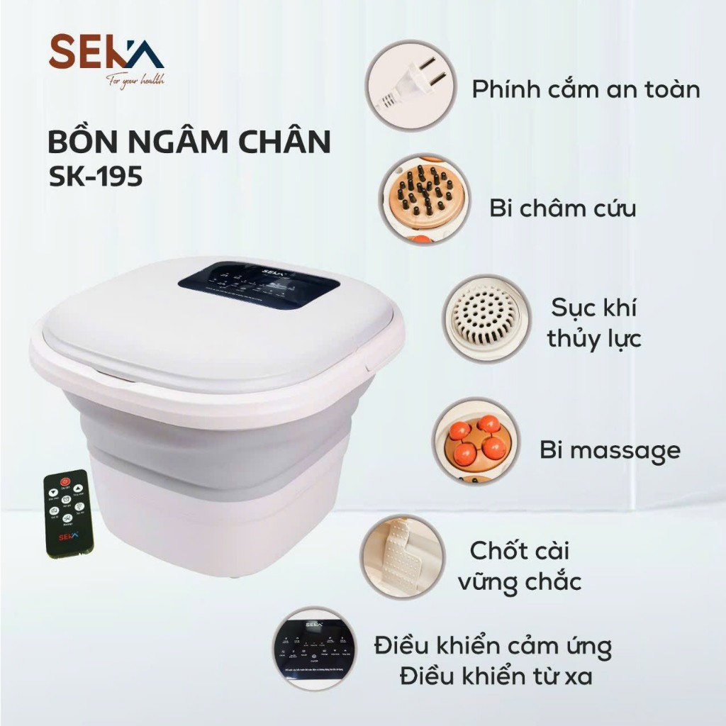 Bồn Ngâm Massage Chân Seka SK-195 Gấp Gọn Con Lăn Tự Động, Màn Hình Cảm Ứng Bảo Hành 12 tháng