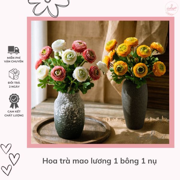 Hoa trà mao lương 1 bông 1 nụ 60cm thân phủ sáp phấn décor trang trí nhà cửa, văn phòng, bó hoa giống thật 99% cực đẹp