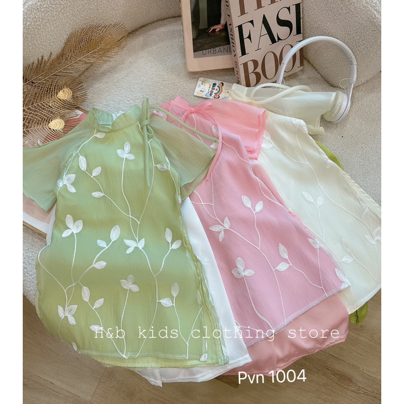 Áo dài cho bé gái , sét áo dài cách tân thêu hoa 3 màu đáng yêu cho bé gái 10-30kg