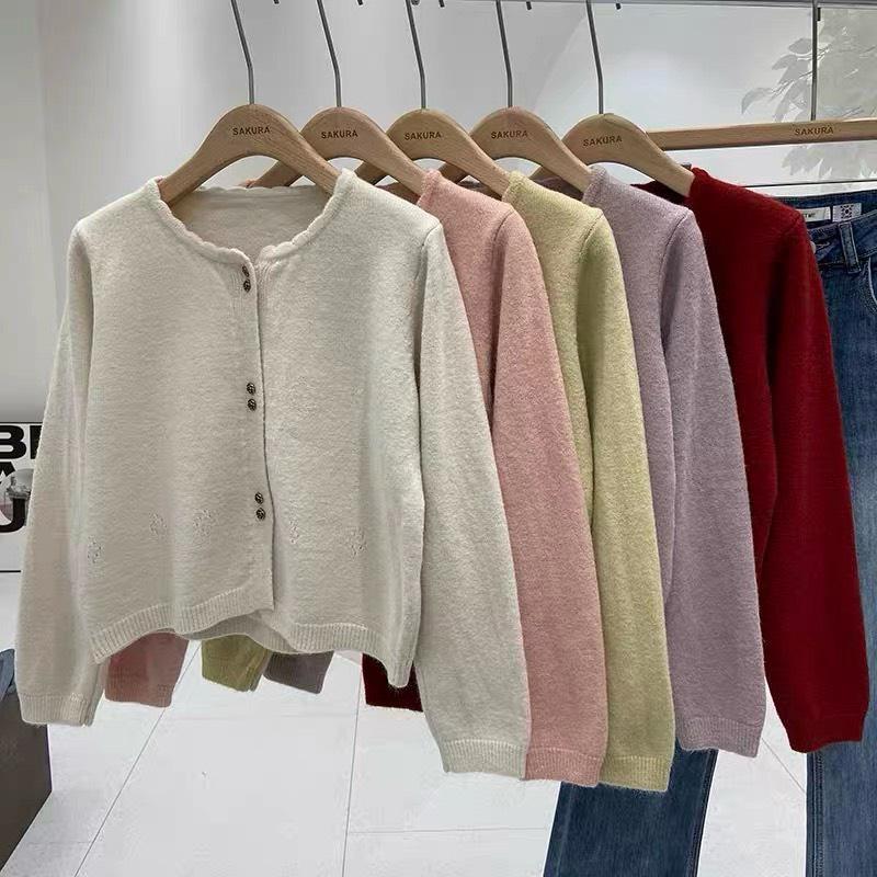 Áo len cardigan cổ tròn phối cúc hoa hồng đôi phong cách ulzzang HAVANA BE246