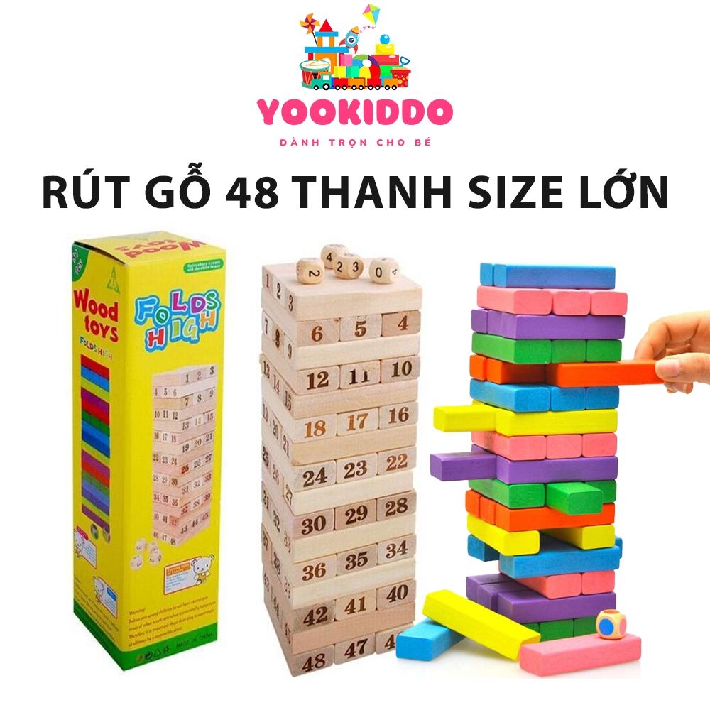 Bộ Trò Chơi Rút Gỗ 48 Thanh loại số, loại màu Folds High- YOOKIDDO