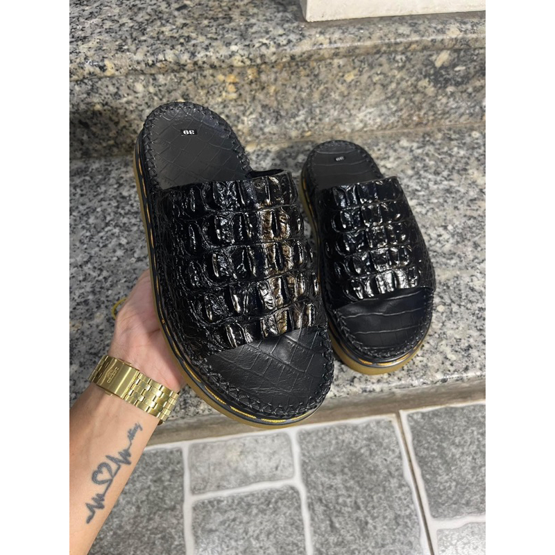 Dép Da Nam Doctor Đế  đúc nguyên khối Tăng Chiều Cao Chất Liệu Da Lưng Cá Sấu Cao Cấp - Cam kết da thật 100%