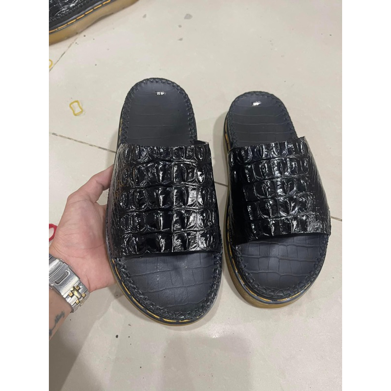 Dép Da Nam Doctor Đế  đúc nguyên khối Tăng Chiều Cao Chất Liệu Da Lưng Cá Sấu Cao Cấp - Cam kết da thật 100%