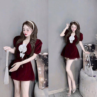 (SHOP 1994 TÁO ĐỎ BIGSIZE ) đầm nhung cổ v sâu gợi cảm