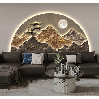 Tranh Đèn Led 3D Bán Nguyệt Hươu Tài Lộc Trang Trí Phòng Khách/Phòng Ngủ/Làm Quà Tặng
