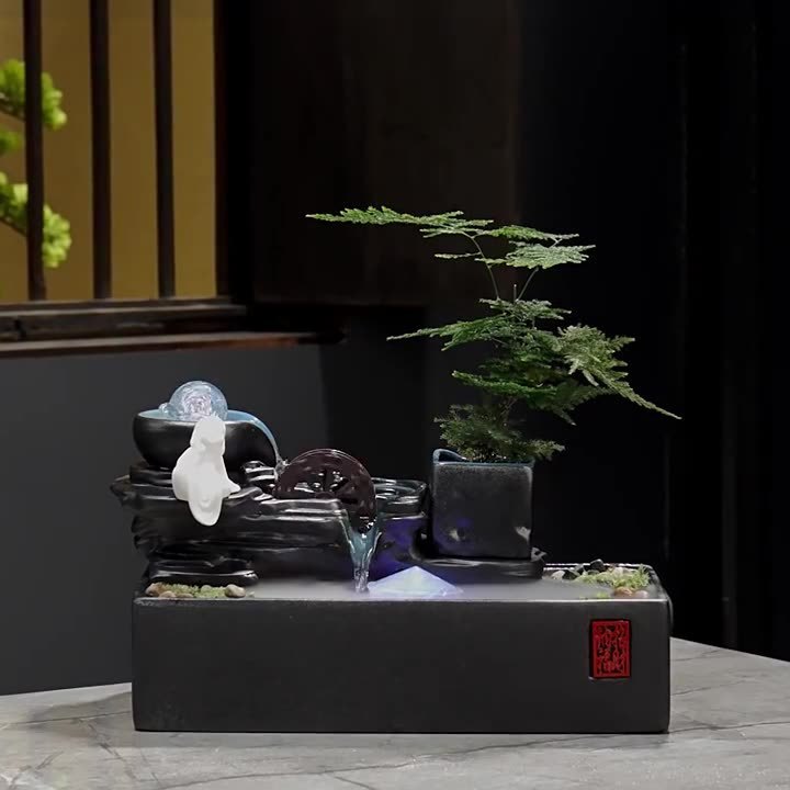Tiểu cảnh phong thủy đài phun nước phong cách Trung Quốc trang trí bàn làm việc, văn phòng, nhà cửa