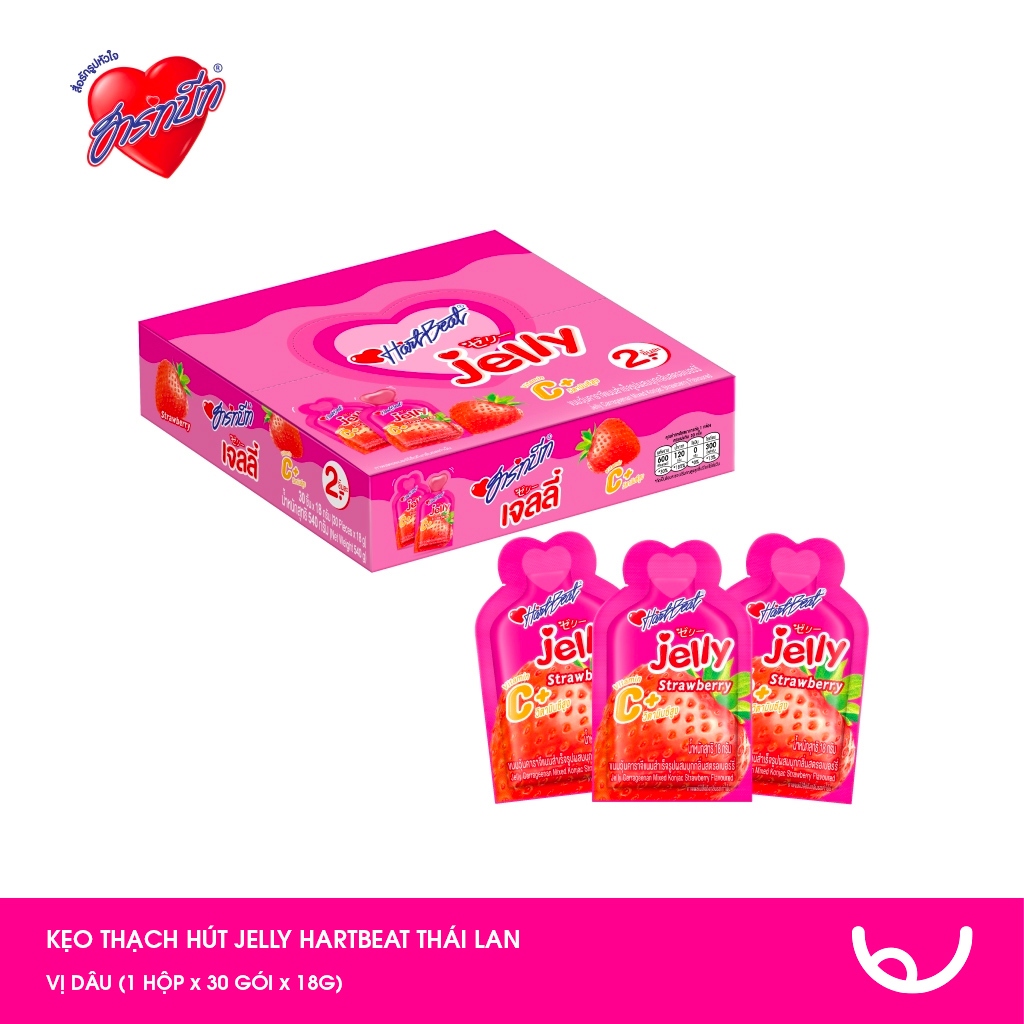 Kẹo thạch hút Jelly HartBeat Thái Lan vị Dâu, Nho và Cola bổ sung Vitamin C gói 18g