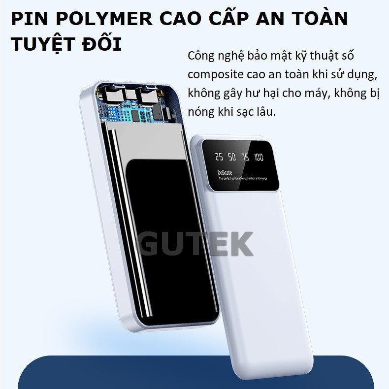 Sạc dự phòng 20000mAh 10000mAh sạc nhanh pin mini dung lượng lớn 2 cổng USB sạc cho Samsung ip oppo – Gutek YK70