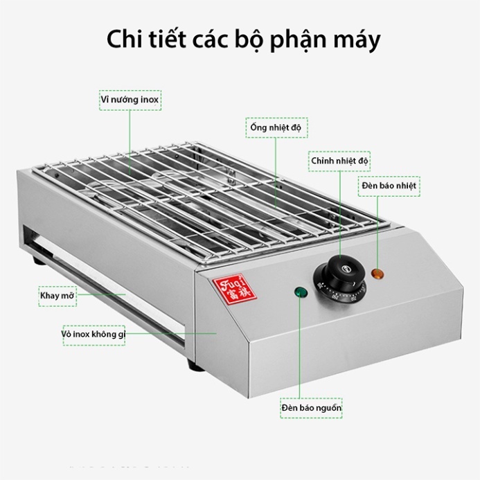 Bếp nướng điện công nghiệp không khói. Bếp nướng hàu, hải sản, thịt xiên, bánh mì. Hàng chính hãng bảo hành 12 tháng