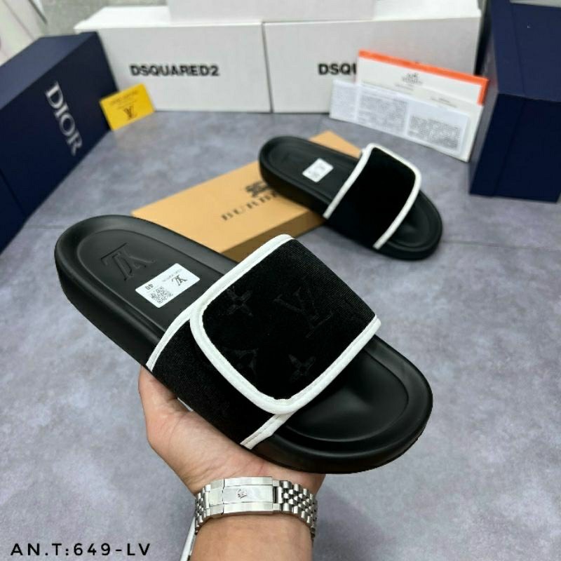 Dép nam lv, Dép quai ngang nam lv hót trend - Đế cao cao cấp quai dán điều chỉnh to/nhỏ