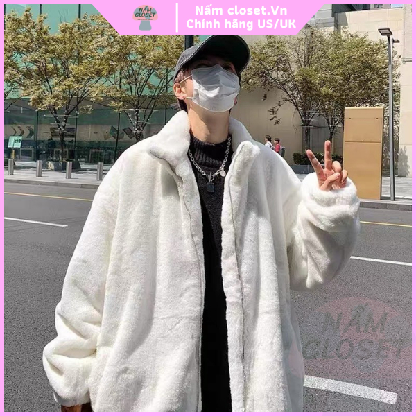Áo khoác lông thỏ unisex form rộng mềm mịn dày dặn, áo trơn phong cách Hàn Quốc dáng ngắn - SX NấmCloset 010