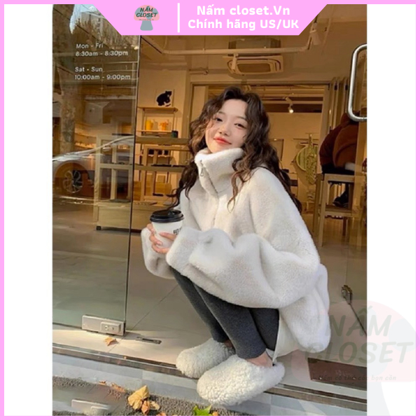 Áo khoác lông thỏ unisex form rộng mềm mịn dày dặn, áo trơn phong cách Hàn Quốc dáng ngắn - SX NấmCloset 010