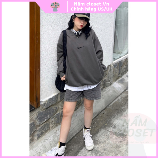 Áo Nỉ Sweater Nike chính hãng dài tay unisex nam nữ form rộng chất nỉ bông cotton cao cấp - SX NấmCloset 009