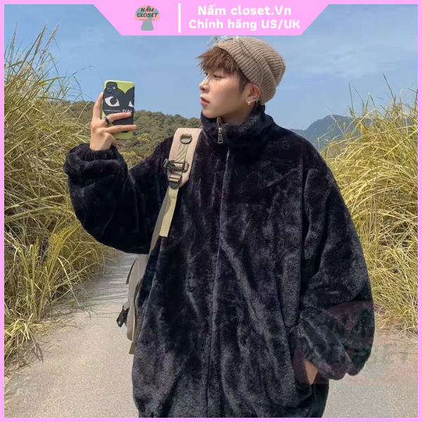 Áo khoác lông thỏ unisex form rộng mềm mịn dày dặn, áo trơn phong cách Hàn Quốc dáng ngắn - SX NấmCloset 010