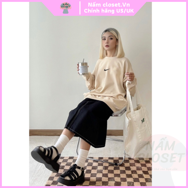 Áo Nỉ Sweater Nike chính hãng dài tay unisex nam nữ form rộng chất nỉ bông cotton cao cấp - SX NấmCloset 009