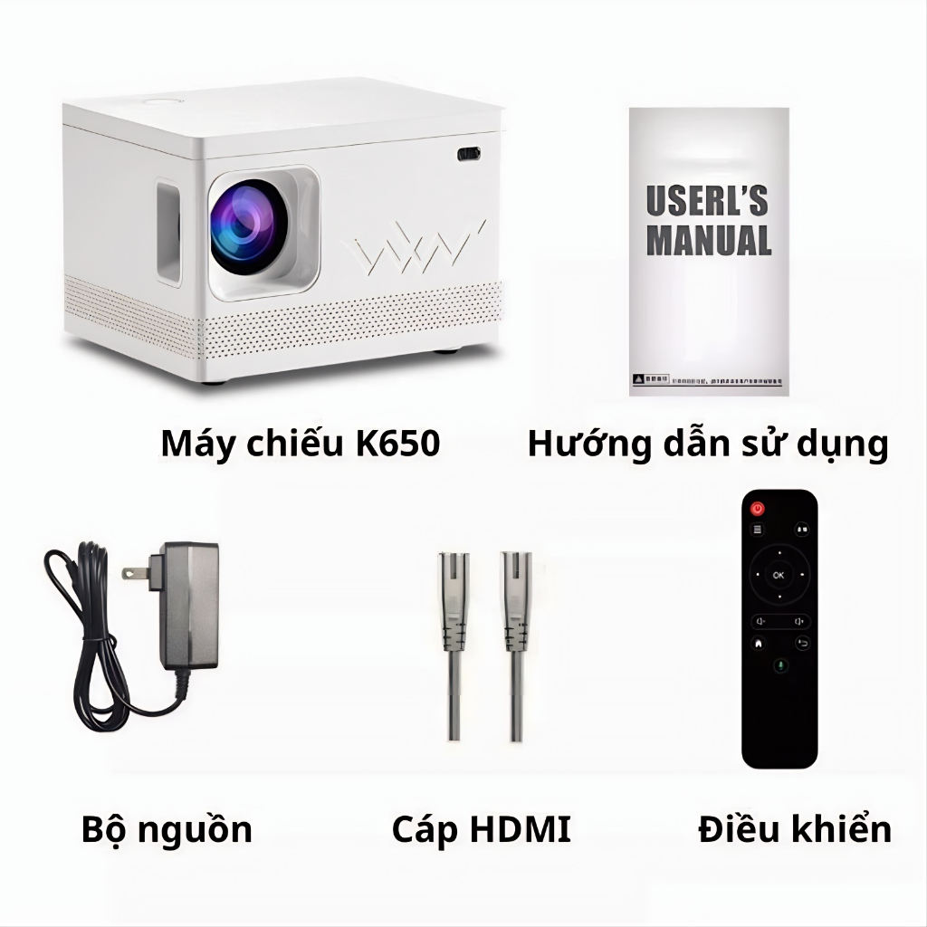 Máy chiếu mini KAW K650 Plus chính hãng chất lượng siêu nét, kích thước màn chiếu tối đa 120 inch