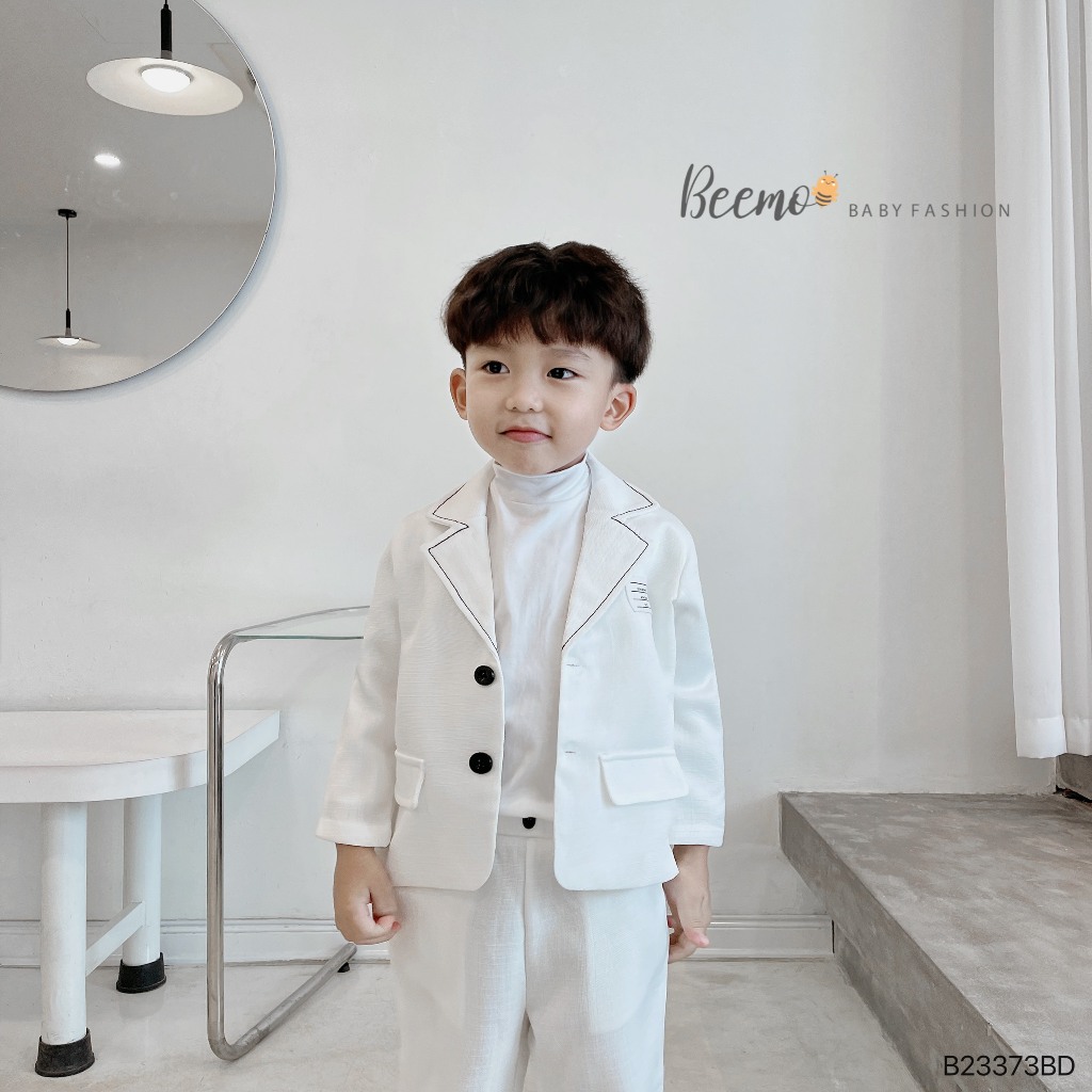 Set bộ vest Beemo (áo vest+quần) chỉ nổi cho bé trai vải text chéo đứng form, mặc sự kiện, chụp ảnh B23373BD