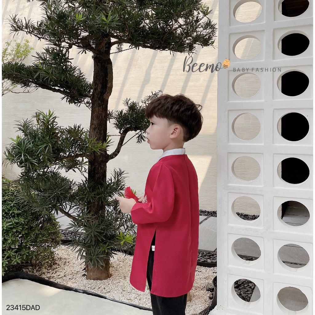 Áo dài cách tân Beemo  cho bé trai thêu Rồng phối khánh vải text mặc sự kiện, tết, chụp hình 23415DAD