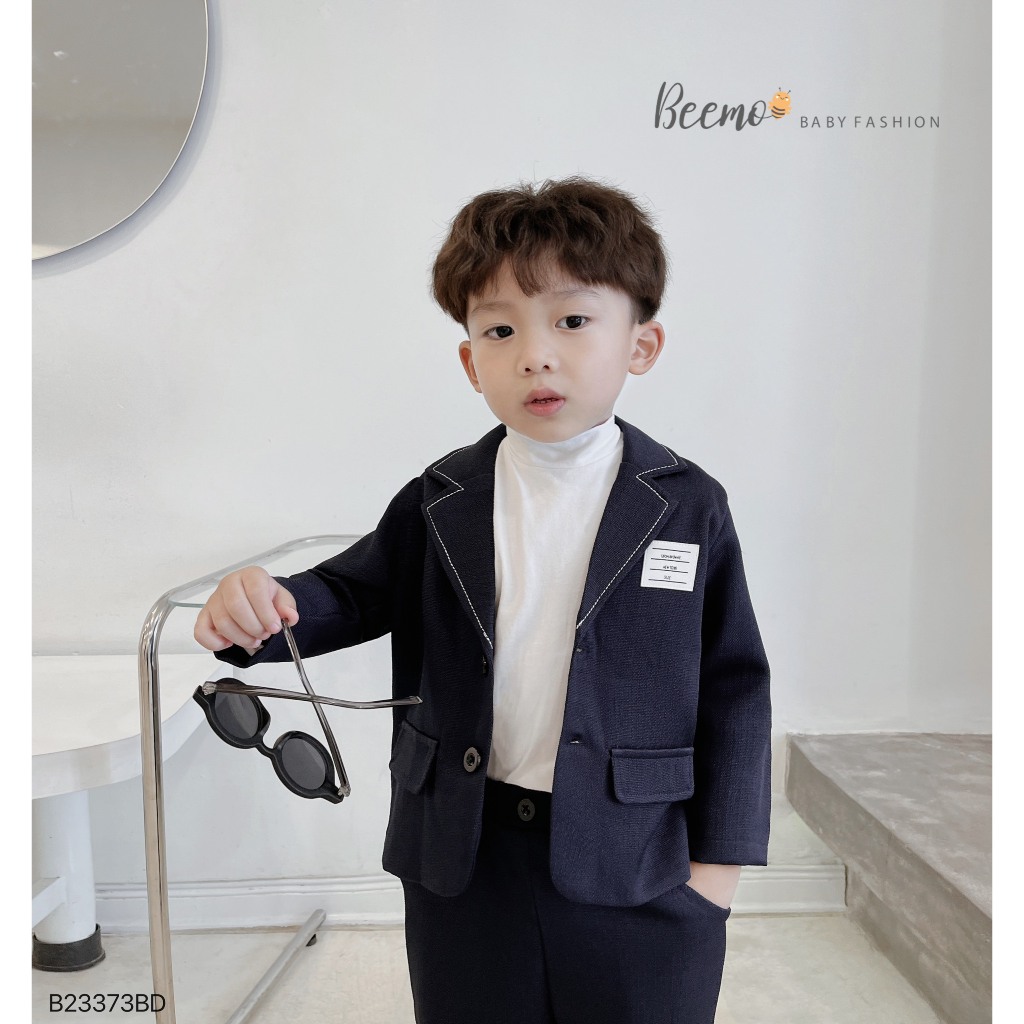 Set bộ vest Beemo (áo vest+quần) chỉ nổi cho bé trai vải text chéo đứng form, mặc sự kiện, chụp ảnh B23373BD