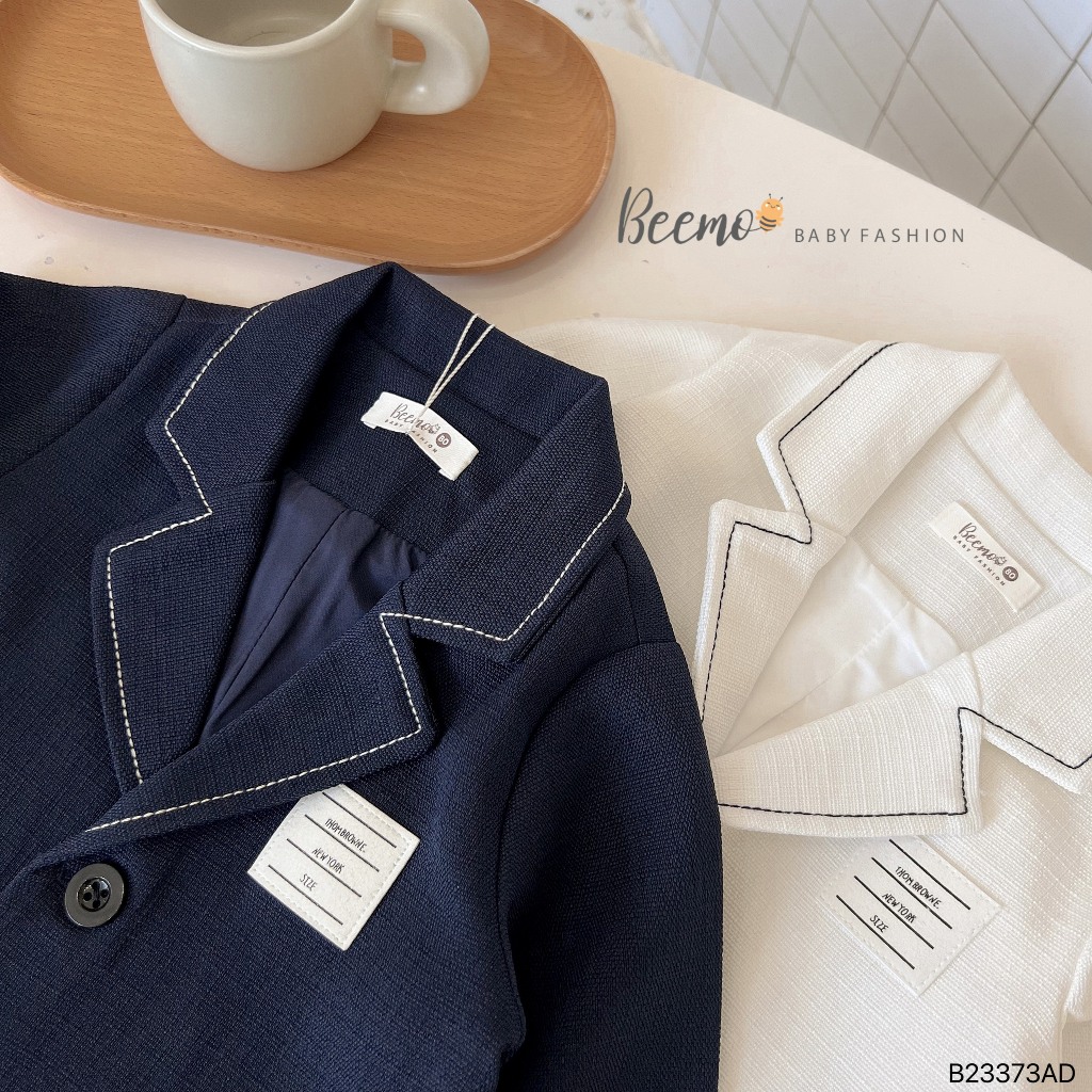 Set bộ vest Beemo (áo vest+quần) chỉ nổi cho bé trai vải text chéo đứng form, mặc sự kiện, chụp ảnh B23373BD