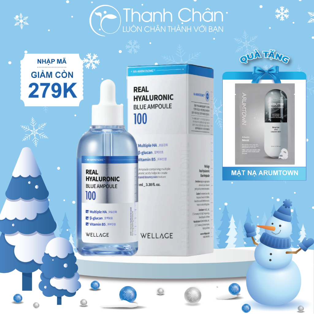Tinh chất Wellage Real Hyaluronic Blue Ampoule 100 75ml, cấp ẩm dịu da